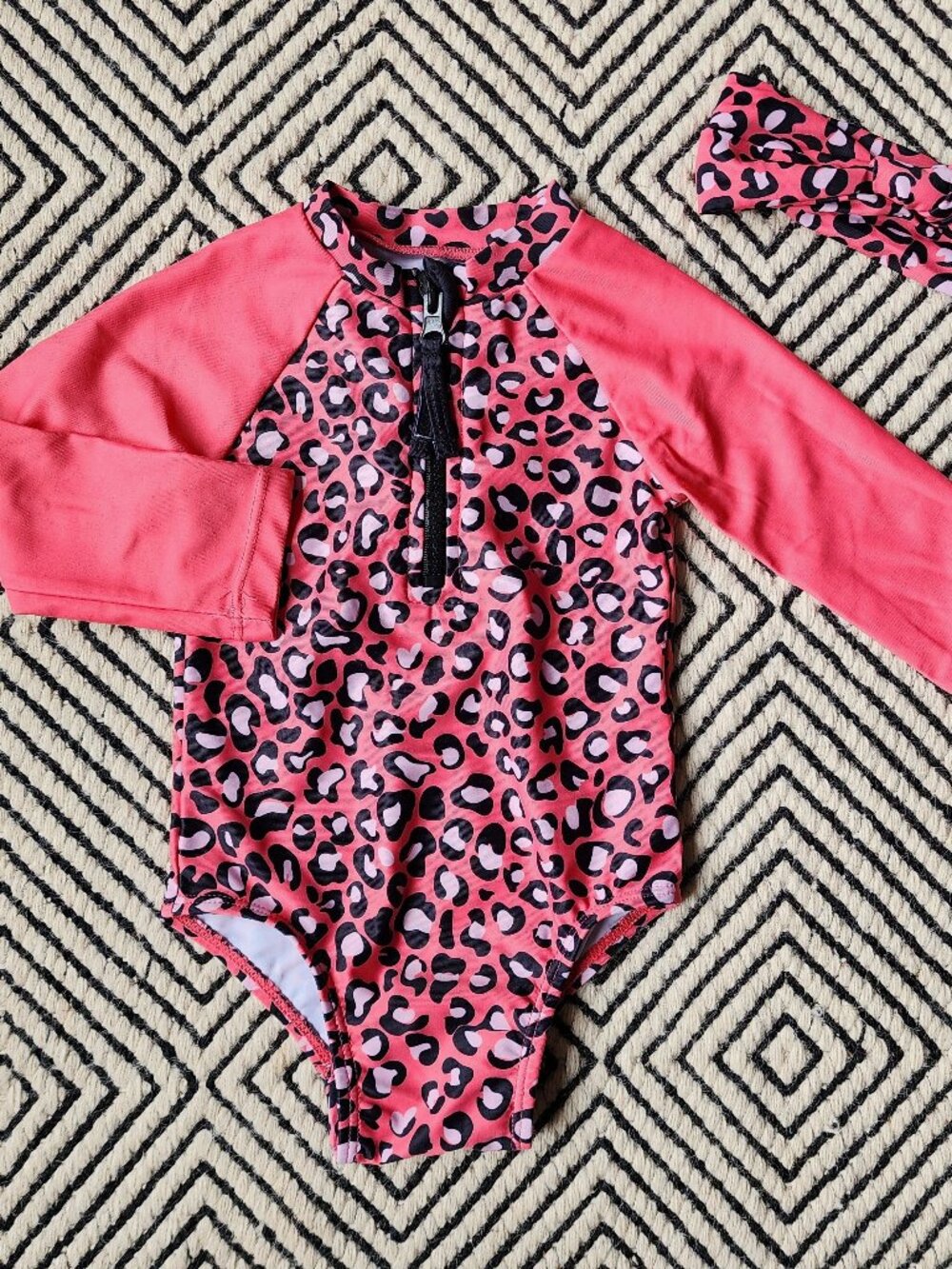 3-6M Andy & Evan Pink Cheetah Rashguard Swimsuit & Headband